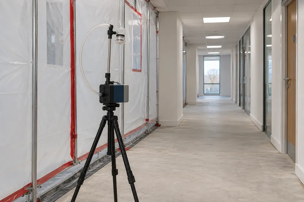 Air sampling pump and sampling head in a vacant commercial corridor