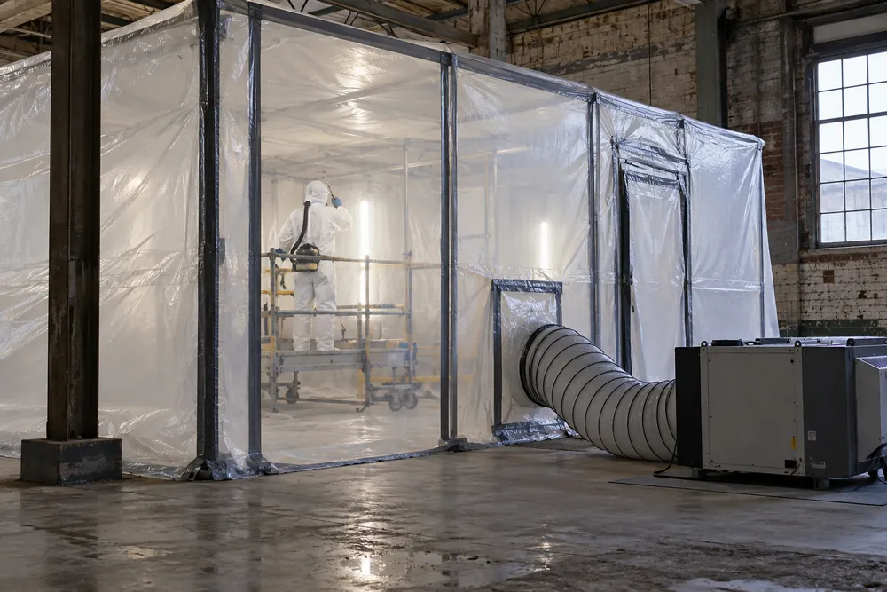 Controlled work enclosure in a vacant commercial building